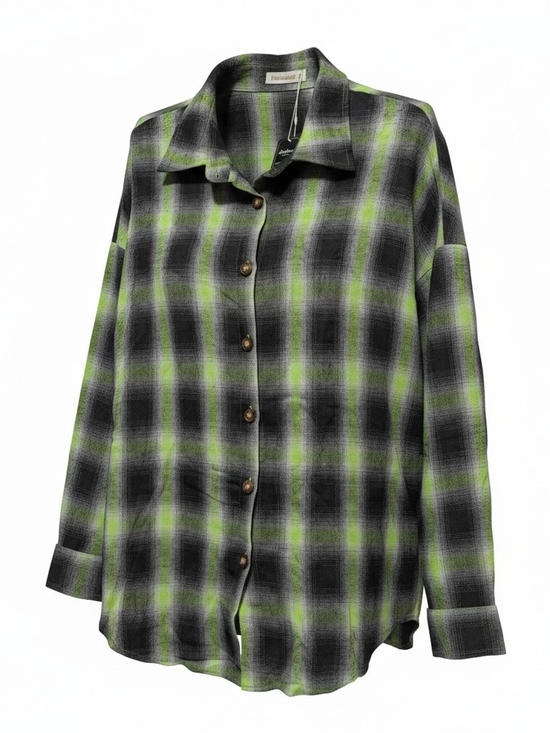 Fantaslook Tops - Fantaslook Plaid Button-Up Shirt in Black and Lime Green